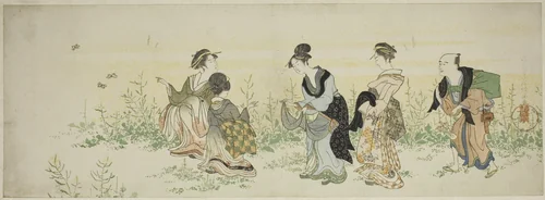 Gathering spring flowers by Kubo Shunman (窪俊満), print, 1757-1820
