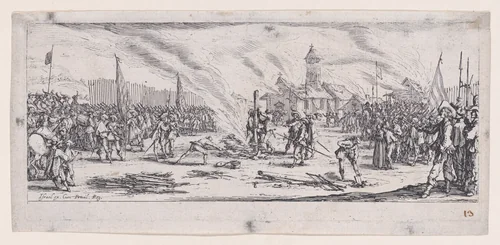 Le Bûcher (The Pyre), from Les Misères et les Mal-Heures de la Guerre (The Miseries and Misfortunes of War), plate 13 by Jacques Callot, print, 1633