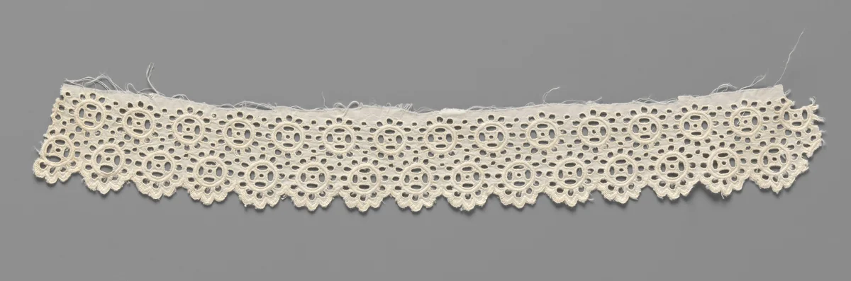 Strook batist met kantborduurwerk met twee rijen opengewerkte margrieten en een schulpenrand by C.I. Bosch Reitz-Teding van Berkhout, other, 1860
