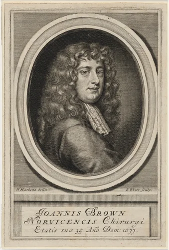 Dr. John Browne by Robert White; Henry Robert Morland, print, 1677