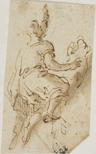 Man Mounting Lion by Salvator Rosa or Pier Francesco Mola, drawing, 1635-1673