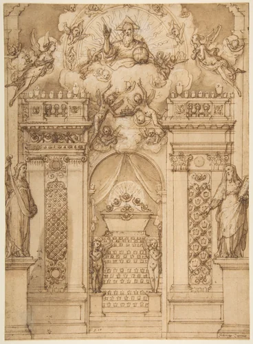 Design for a "Quarantore" Decoration by Federico Zuccaro, drawing, 1540-1609