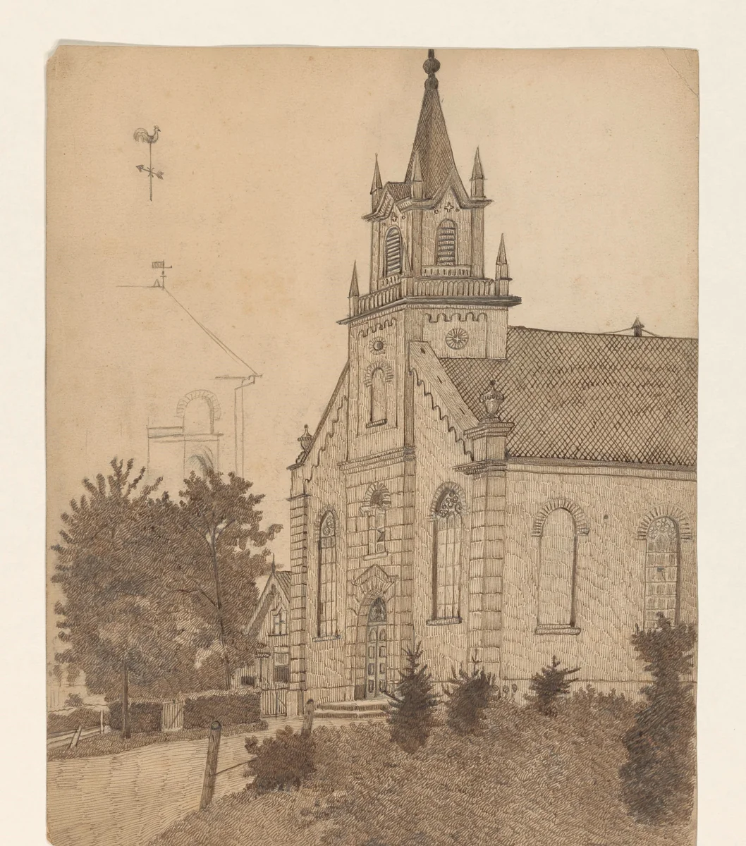 Kerk by Dirk Arnoldus Tavenraat, drawing, 1855-1930