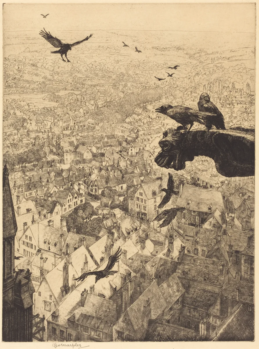 Jackdaws of Chartres by George Marples, print, 1917