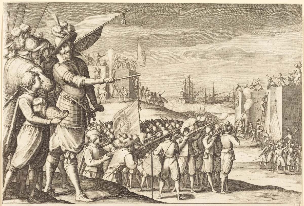Assault on Two Fortresses by Jacques Callot, print, 1614