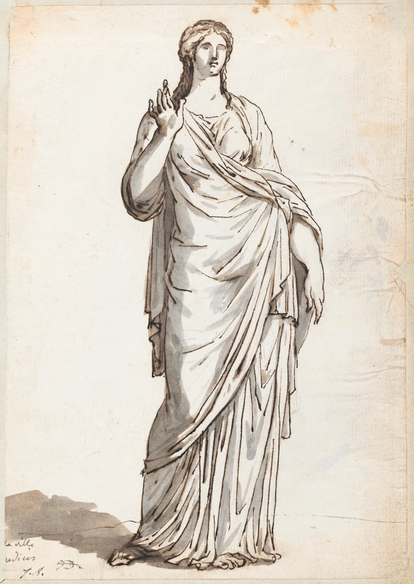 Woman with a Raised Hand, from the Villa Medici by Jacques-Louis David, drawing, 1775-1780