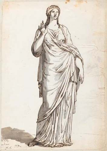 Woman with a Raised Hand, from the Villa Medici by Jacques-Louis David, drawing, 1775-1780