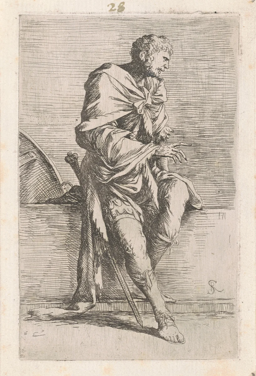 Soldier Seated by Salvator Rosa, print, 1615-1673