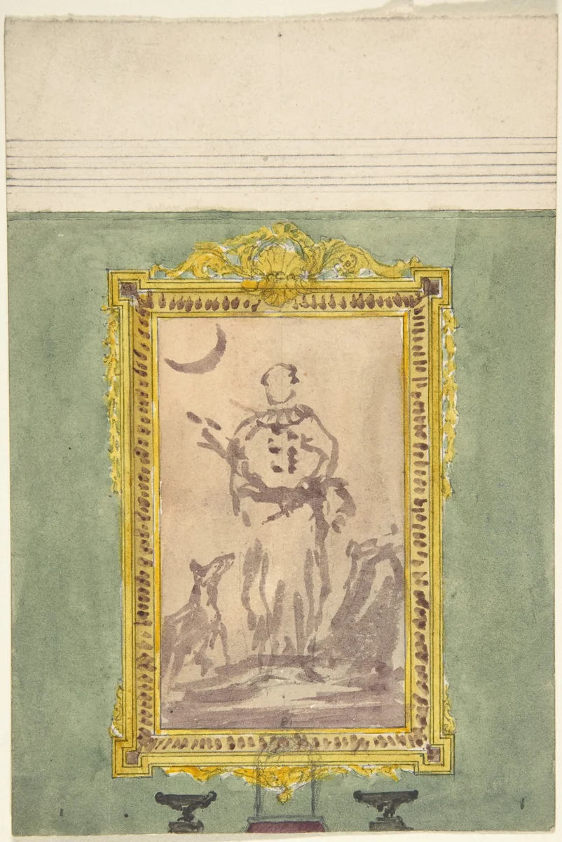 Overmantel Picture with Diana by anonymous, drawing, 1800-1899