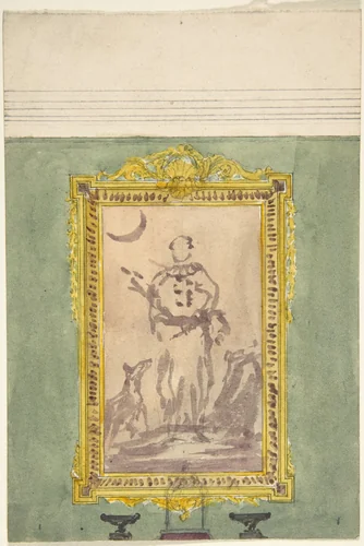 Overmantel Picture with Diana by anonymous, drawing, 1800-1899