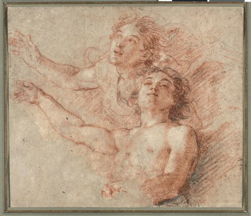 Two Angels in Flight by Charles de La Fosse, drawing, 1707-1710