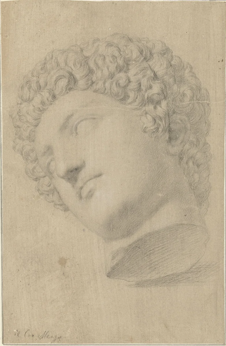 Jongelingshoofd, van onderen gezien by Anton Raphael Mengs, drawing, 1738-1779