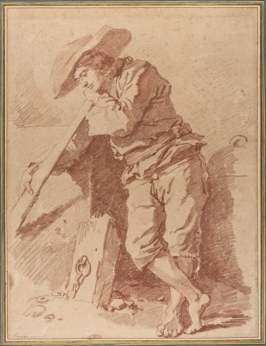 A Fisherman Leaning on an Oar by Jean Honoré Fragonard, drawing, 1774