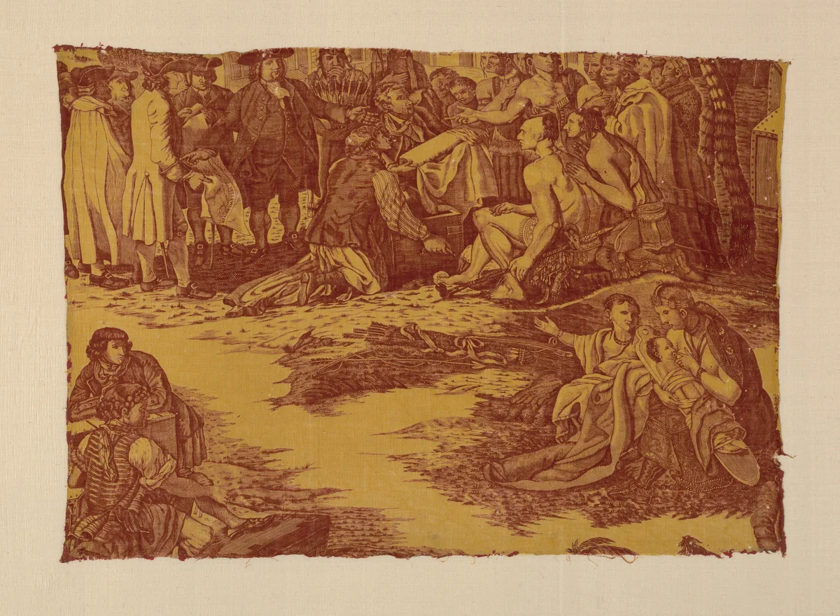 Fragment Entitled "William Penn's Treaty with the Indians" by Benjamin West, textile, 1775-1795