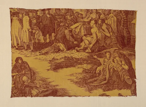 Fragment Entitled "William Penn's Treaty with the Indians" by Benjamin West, textile, 1775-1795