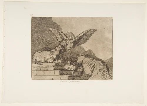 Plate 73 from "The Disasters of War" (Los Desastres de la Guerra): 'Feline pantomime' (Gatesca pantomima) by Goya, print, 1814-1815