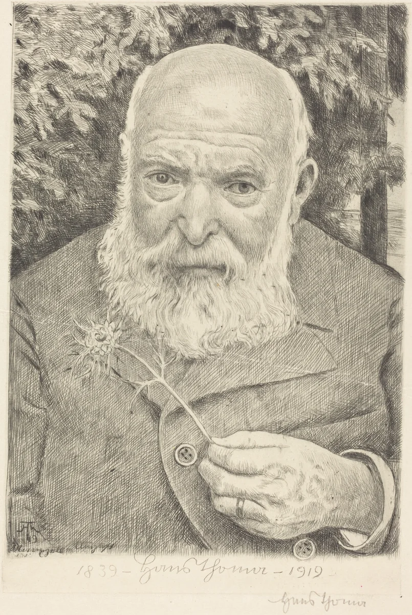Self-Portrait VI with Flower by Hans Thoma, print, 1909