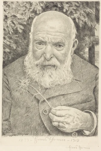Self-Portrait VI with Flower by Hans Thoma, print, 1909