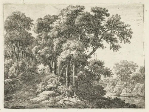 Landweg langs een rivier by Anthonie Waterloo, print, 1630-1663