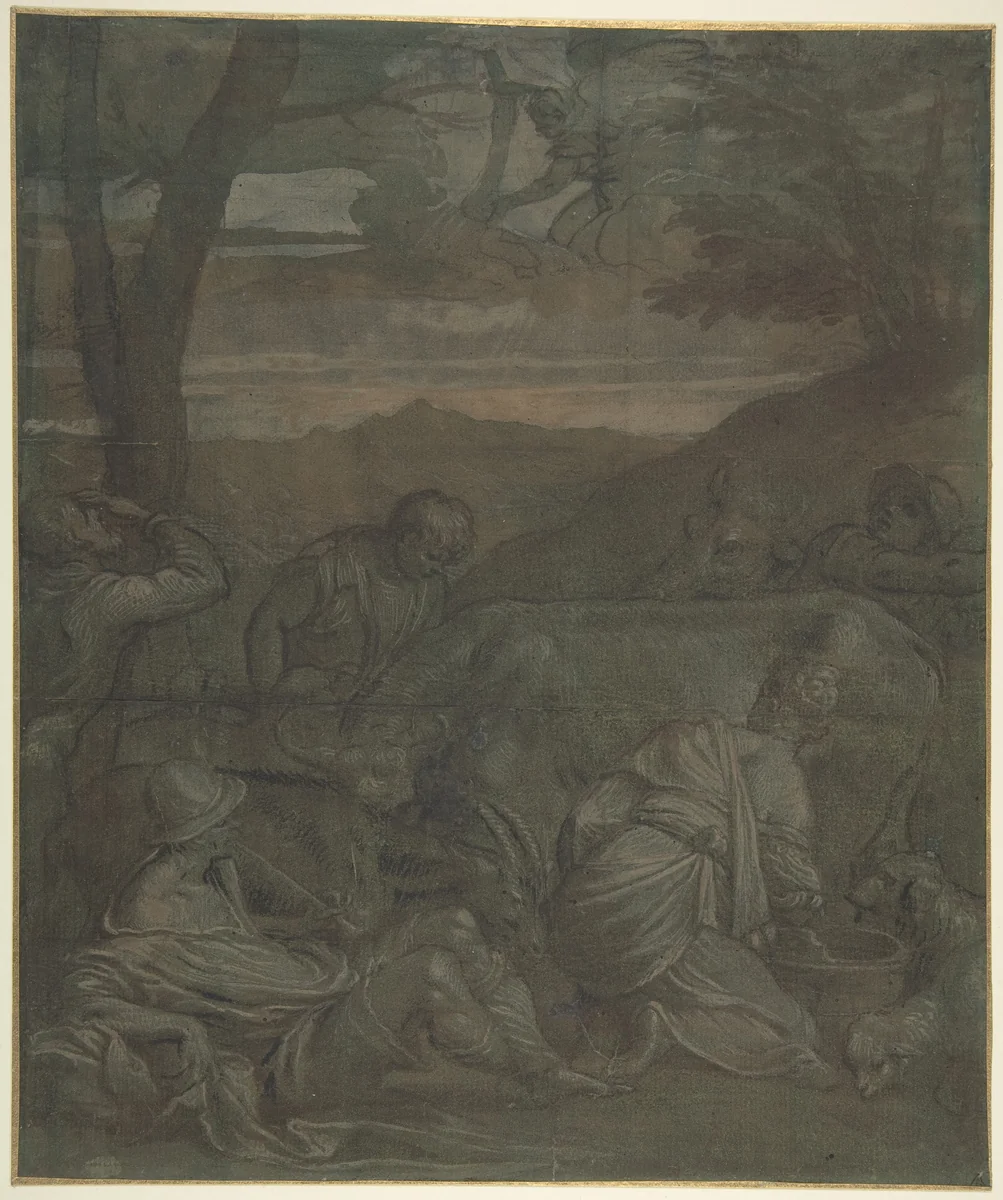 The Annunciation to the Shepherds by Jacopo Bassano, drawing, 1510-1592