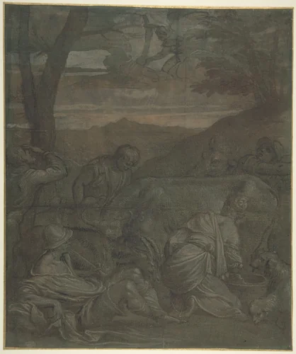 The Annunciation to the Shepherds by Jacopo Bassano, drawing, 1510-1592