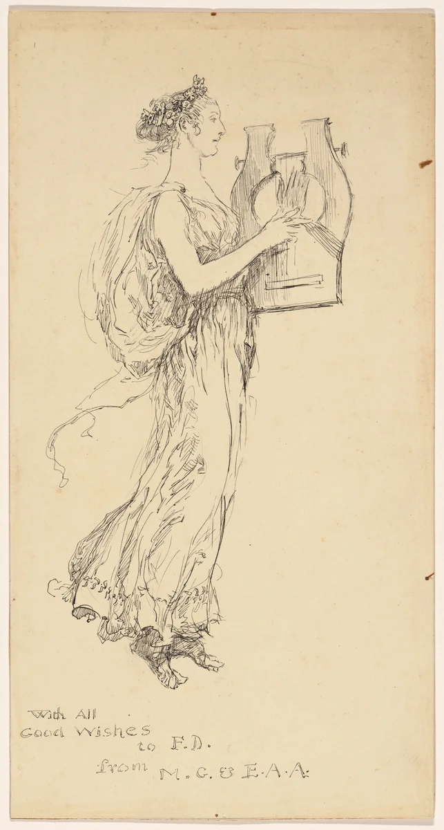 Woman in a Grecian Gown Playing a Lyre by Edwin Austin Abbey, drawing, 1890-1911