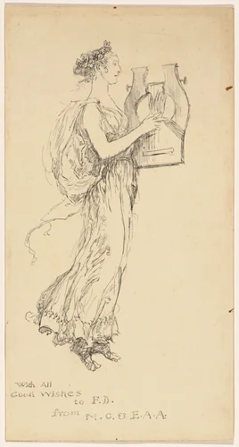 Woman in a Grecian Gown Playing a Lyre by Edwin Austin Abbey, drawing, 1890-1911