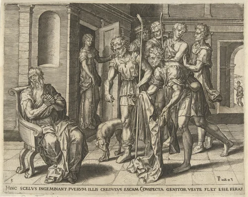 Jakob krijgt het bebloede kleed van Jozef te zien by Unknown, print, 1572