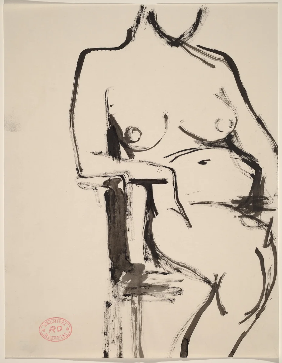 Untitled [female nude seated and leaning on chair arm] by Richard Diebenkorn, drawing, 1955-1967