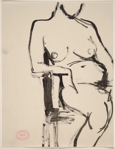 Untitled [female nude seated and leaning on chair arm] by Richard Diebenkorn, drawing, 1955-1967