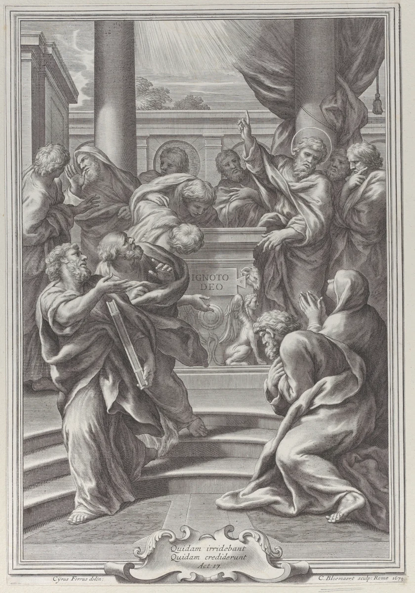 Saint Paul preaching in Athens by Cornelis Bloemaert, print, 1679