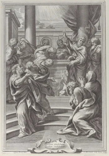 Saint Paul preaching in Athens by Cornelis Bloemaert, print, 1679