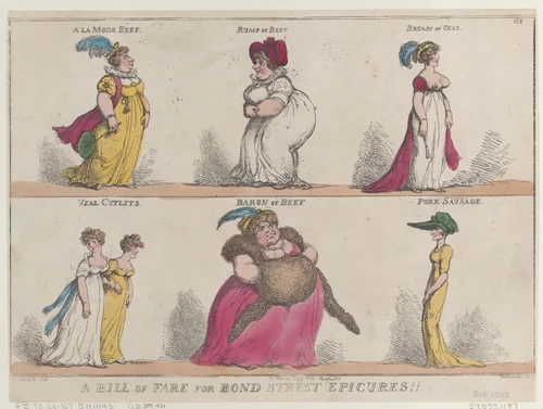 A Bill of Fare for Bond Street Epicures!! by Thomas Rowlandson, print, 1808