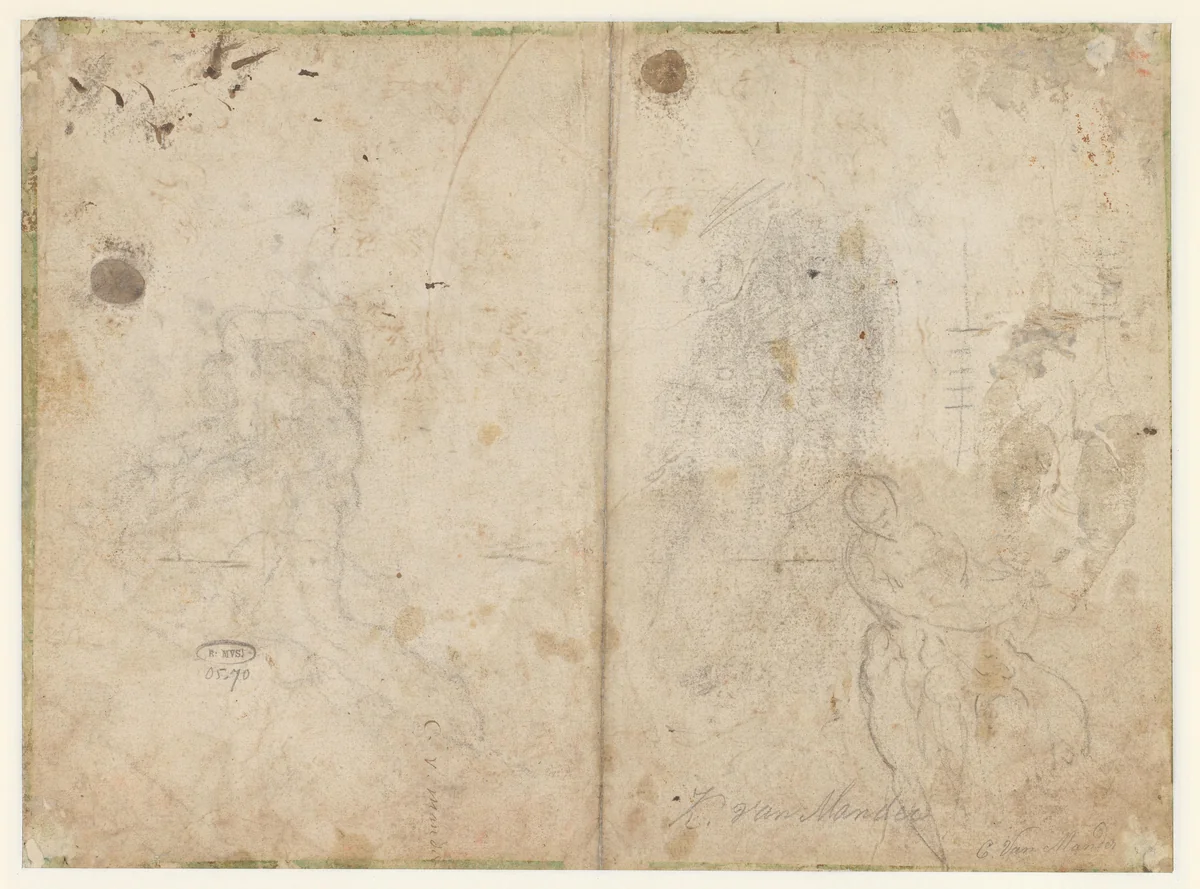 Twee studies van vechtende mannen by Gerrit Pietersz. Sweelink, drawing, 1576-1656