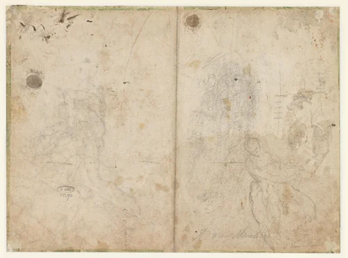 Twee studies van vechtende mannen by Gerrit Pietersz. Sweelink, drawing, 1576-1656