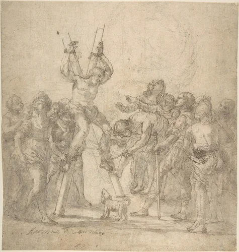 Martydom of Saint Andrew (recto); Head of a Woman (verso) by anonymous, drawing, 1600-1700