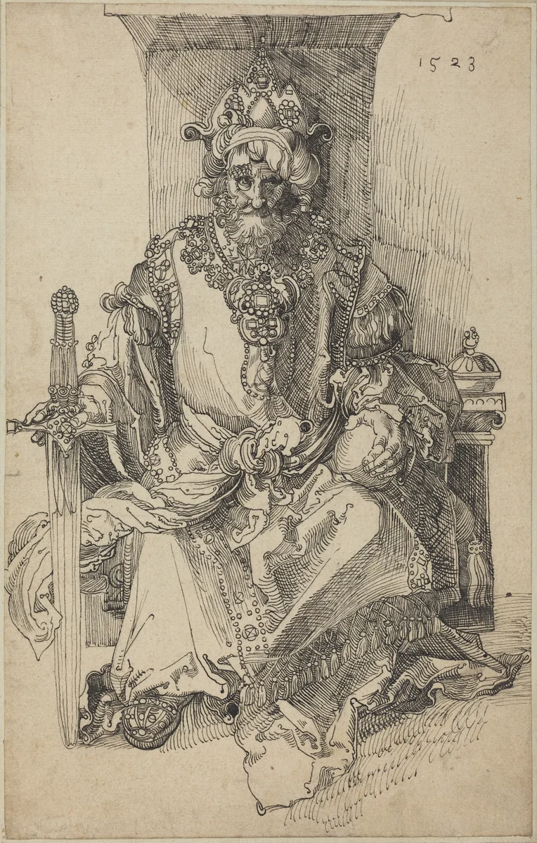 An Oriental Ruler Seated on His Throne by Albrecht Dürer, drawing, 1523