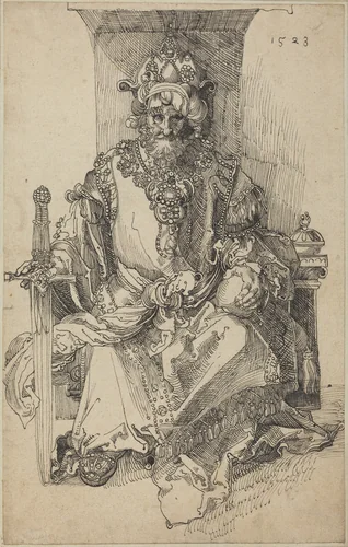 An Oriental Ruler Seated on His Throne by Albrecht Dürer, drawing, 1523