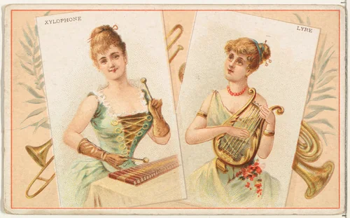Xylophone and Lyre, from the Musical Instruments series (N121) issued by Duke Sons & Co. to promote Honest Long Cut Tobacco by W. Duke, Sons & Co., print, 1888