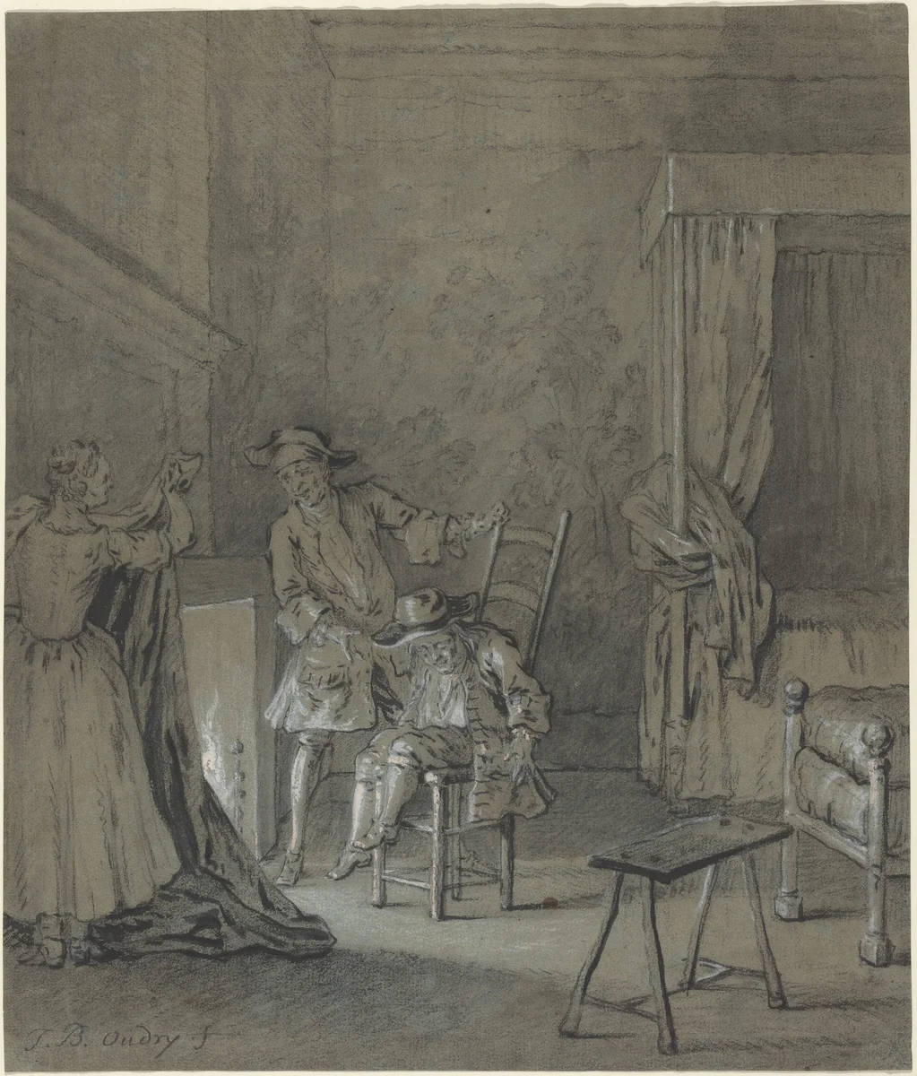 Ragotin enivré par La Rancune by Jean-Baptiste Oudry, drawing, 1726-1727