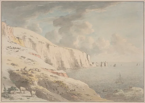 View of the Needles, and White Cliffs Taken from Allum Bay, Isle of Wight by Anthony Devis, drawing, 1772-1781