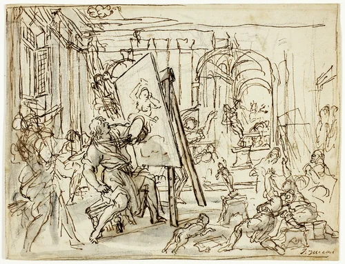 Earthquake in an Artist's Studio by Pietro da Cortona, drawing, 1650-1670