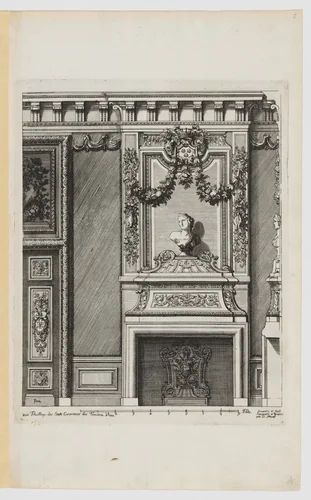 Chimney-Piece with a Bust on the Overmantel, from Nouvelles Cheminées Faittes en Plusieur en Droits de la Hollande et Autres Prouinces, part of Œuvres du Sr. D. Marot by Daniel Marot, print, 1703-1712