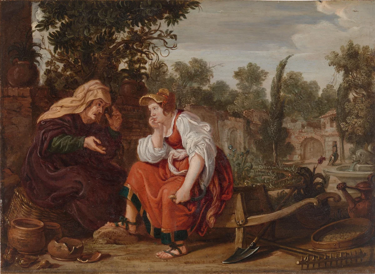 Vertumnus and Pomona by Jan Tengnagel, painting, 1617