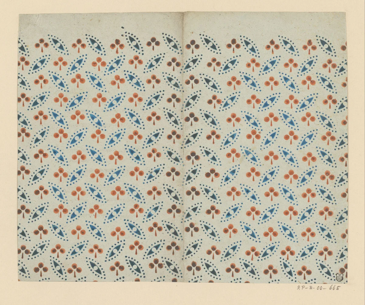 Blad met strooipatroon van ovaal motief en klaverblad by anonymous, other, 1750-1900