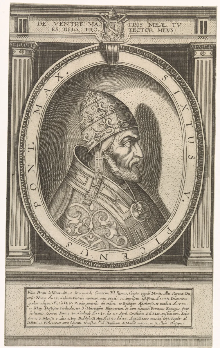 Portret van paus Sixtus V by Friedrich van Hulsen, print, 1590-1665