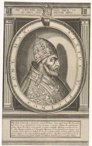 Portret van paus Sixtus V by Friedrich van Hulsen, print, 1590-1665