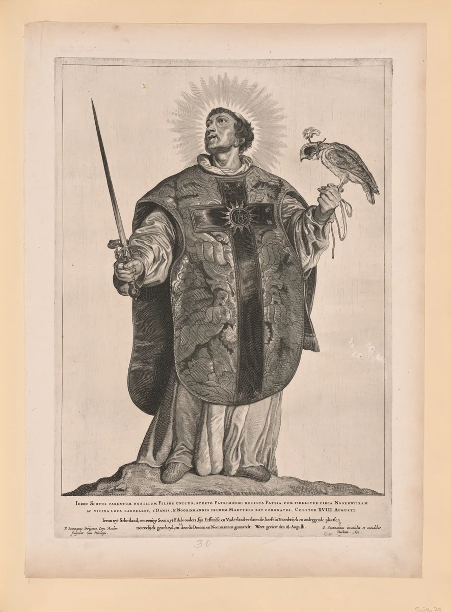 Saint Adalbert of Egmond, from Saints of the North and South Netherlands by Cornelis Visscher, print, 1650