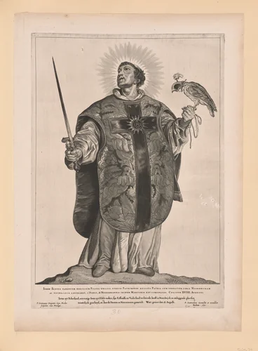 Saint Adalbert of Egmond, from Saints of the North and South Netherlands by Cornelis Visscher, print, 1650