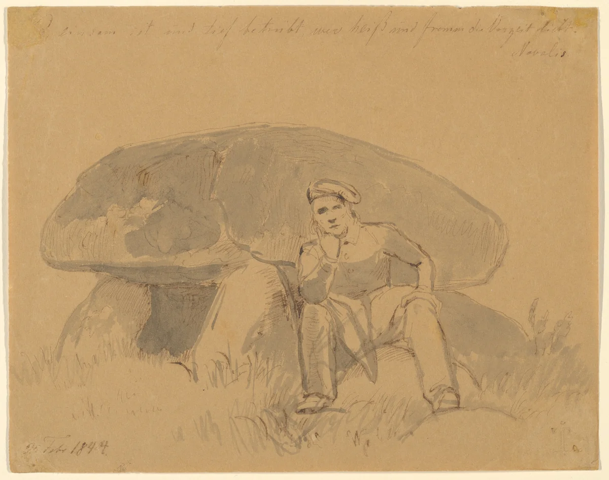 The Artist, Seated in Front of a Dolmen by Johan Thomas Lundbye, drawing, 1844